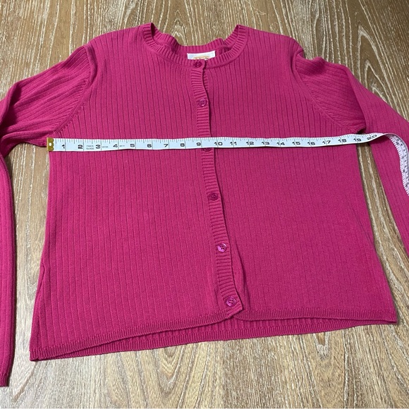Talbots Ribbed Cardigan Button Up Long Sleeve Sweater Womens Small Barbie Pink - Picture 3 of 8